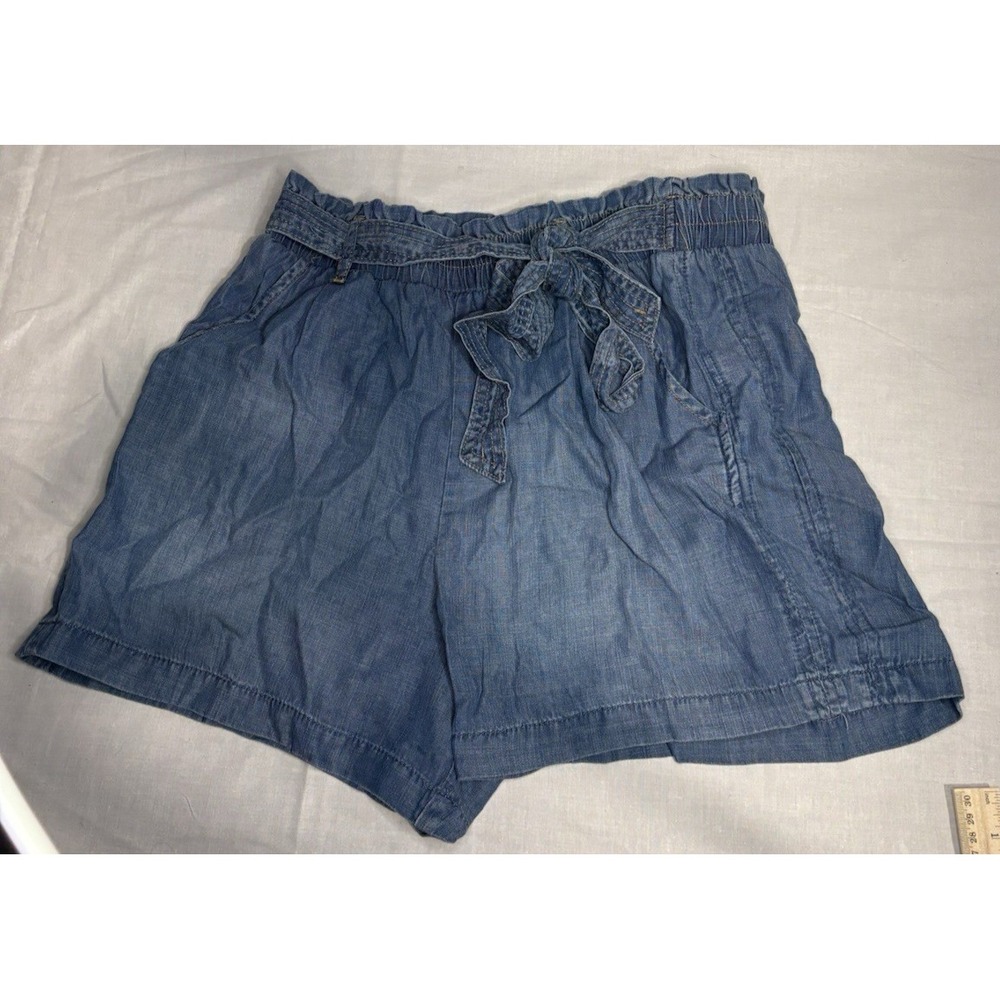 Knox Rose Women's Chambray Paperbag Shorts Size M‎ Medium Tie Waist Blue Tencel